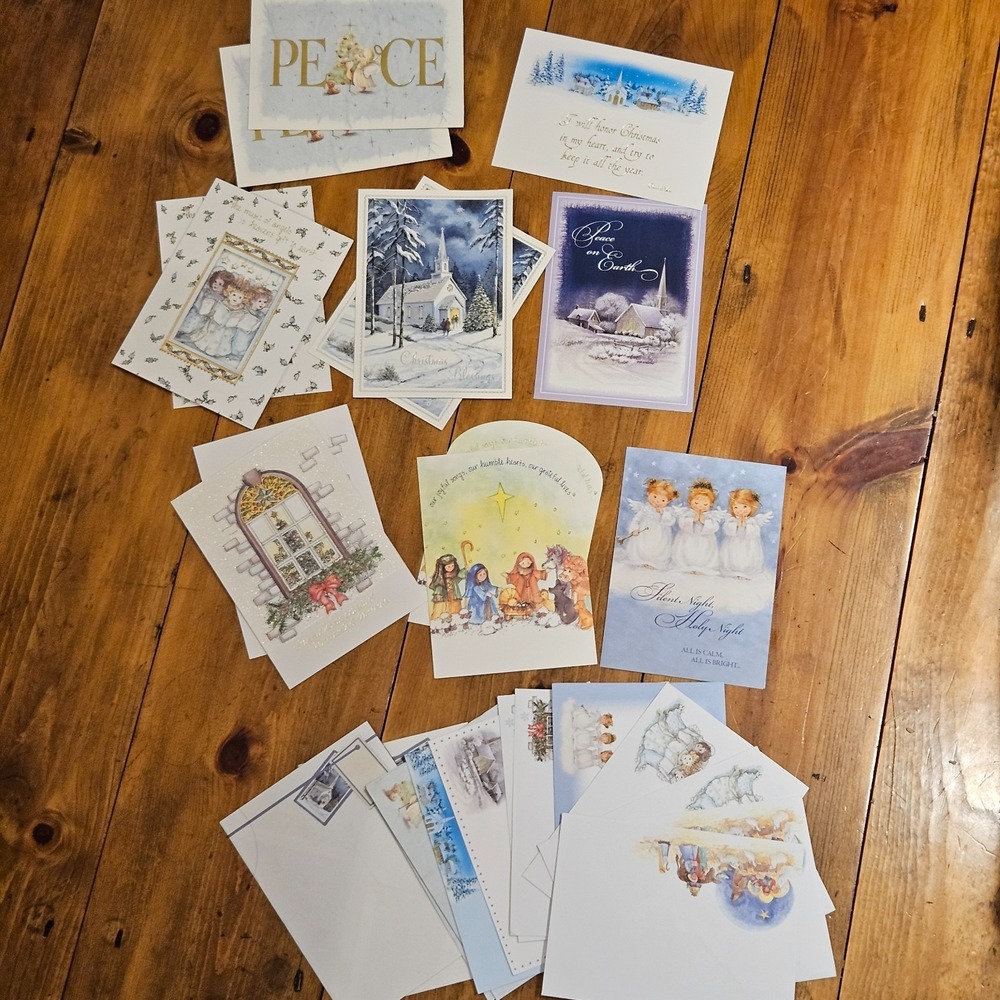 Vintage Religious Christmas Cards & Matching Envelopes (13) Angels Church